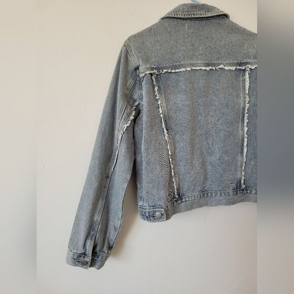 Denim Jean Jacket Trucker Fringe Retro American Western Grunge 90s 80s XL - Picture 7 of 8